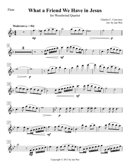 What a Friend We Have in Jesus for Woodwind Quartet (arr. Ian Wei)