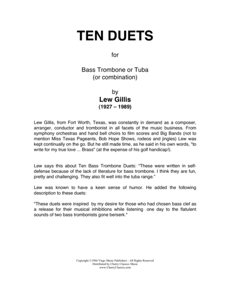 Ten Duets for Bass Trombone or Tuba
