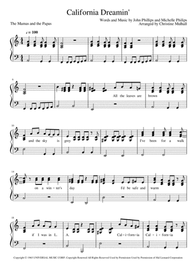 California Dreamin' (arr. Christine Mulhall)