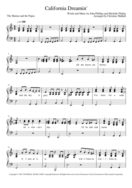 California Dreamin' (arr. Christine Mulhall)