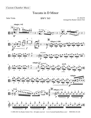 Bach Toccata in D Minor, BWV 565 (solo viola) (arr. Randy Calistri-Yeh)