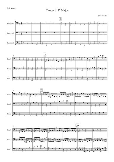 Canon in D Major (Johann Pachelbel) for Bassoon Trio (arr. Fabio Britto)