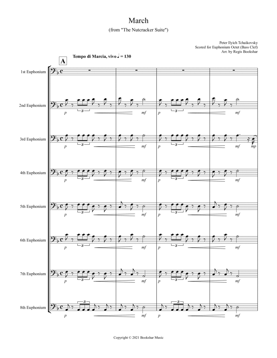 March (from "The Nutcracker Suite") (F) (Euphonium Octet - Bass Clef) (arr. Regis Bookshar)