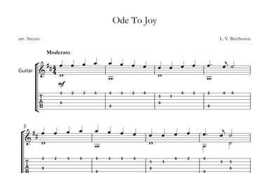 ode to joy guitar sheet music with tabs in D for beginners (arr. Arezzo Music)