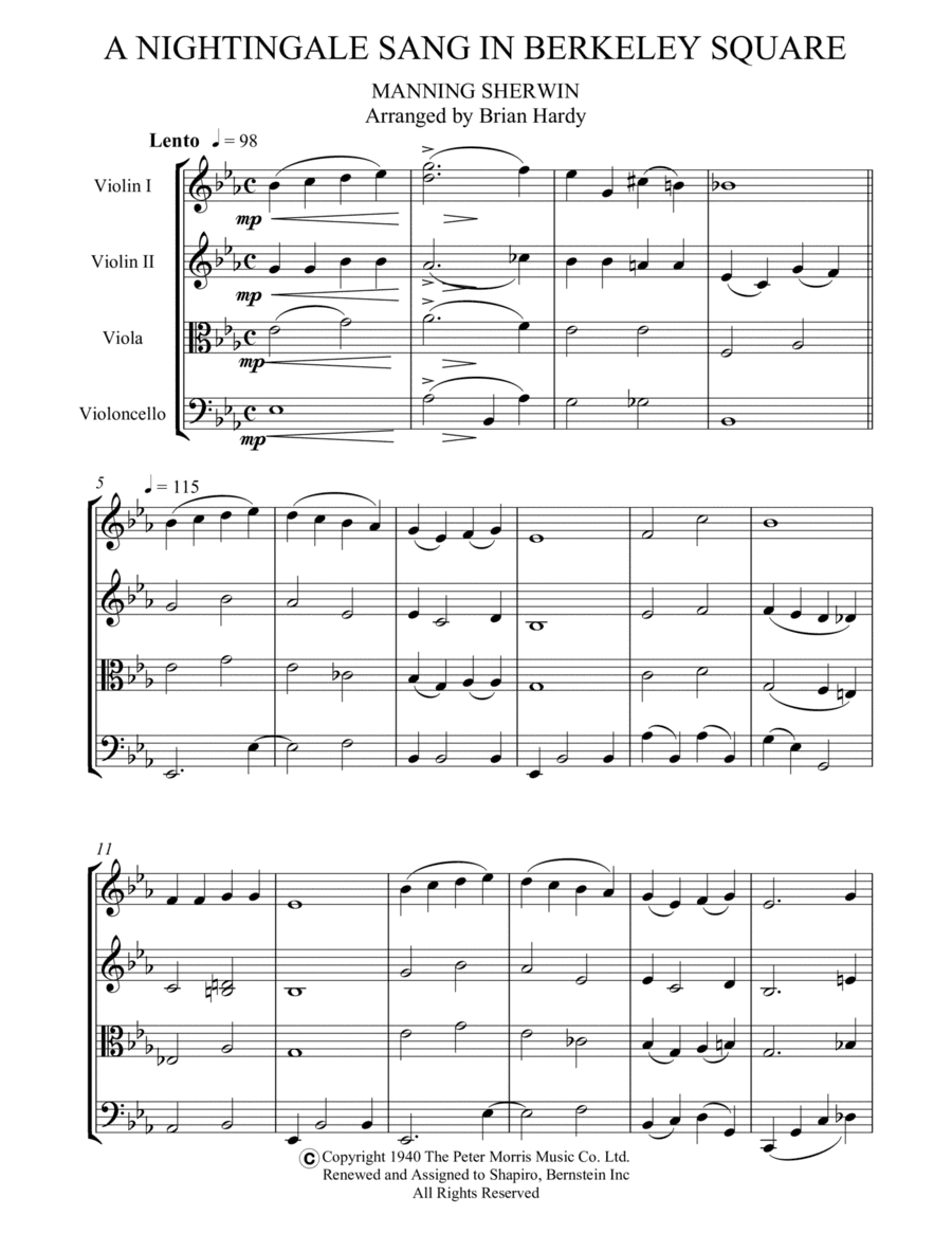 A Nightingale Sang In Berkeley Square (arr. Brian Hardy, Bacchus Quartet)