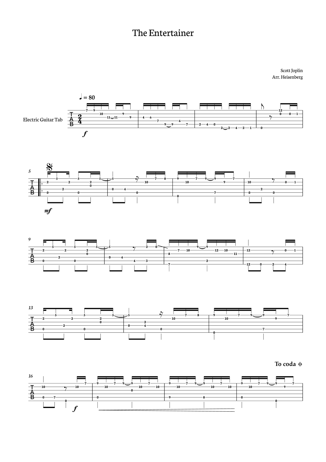 The Entertainer for Electric Guitar tab (arr. Heisenberg)