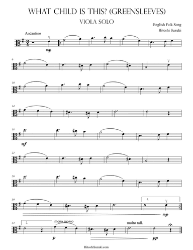 Greensleeves (What Child Is This?) for Viola Solo (arr. Hitoshi Suzuki)