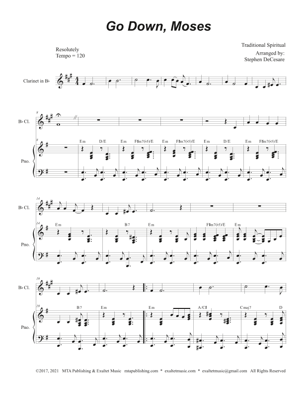 Go Down, Moses (Bb-Clarinet solo and Piano) (arr. Stephen DeCesare)