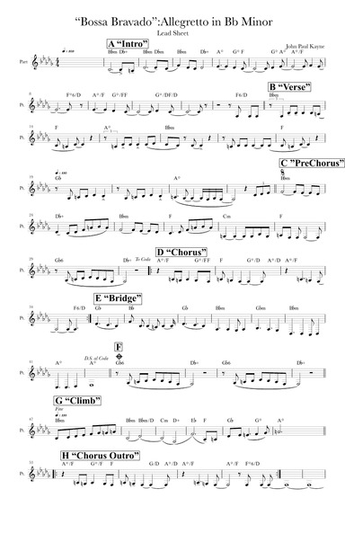 Bossa Bravado; Allegretto in Bb Minor; Lead Sheet