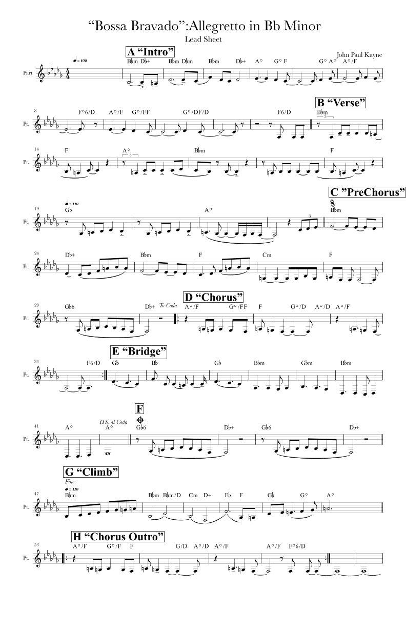 Bossa Bravado; Allegretto in Bb Minor; Lead Sheet