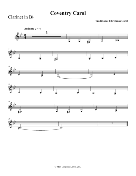 Coventry Carol: clarinet/piano (arr. Meri Dolevski)