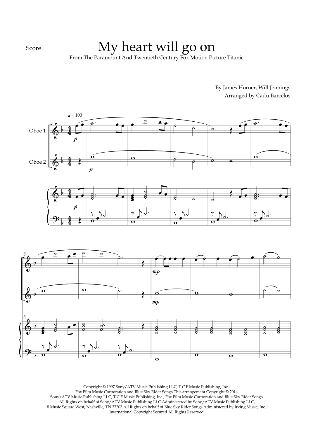 My Heart Will Go On (love Theme From 'titanic') (arr. Cadu Barcelos)