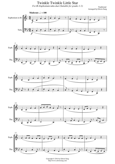 Twinkle Twinkle Little Star (for Euphonium(Bb Treble)-Tuba duet, suitable for grades 1-3) (arr. Edwin Sung)