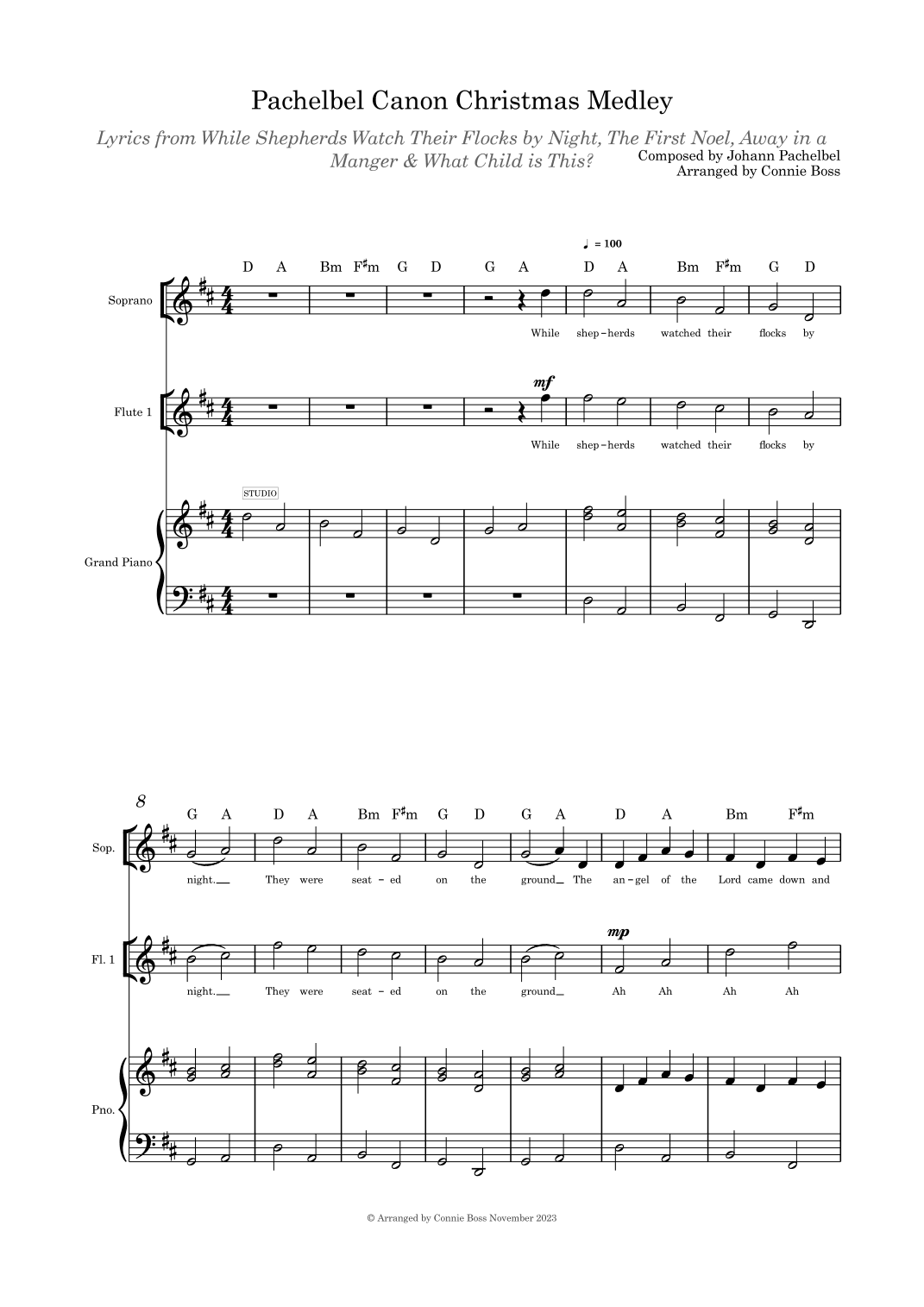 Pachelbel Canon Christmas Medley solo flute and piano (arr. Connie Boss)