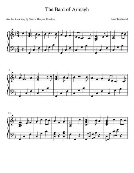 The Bard of Armagh for Lever Harp (arr. Sharon Hanjian Rondeau)
