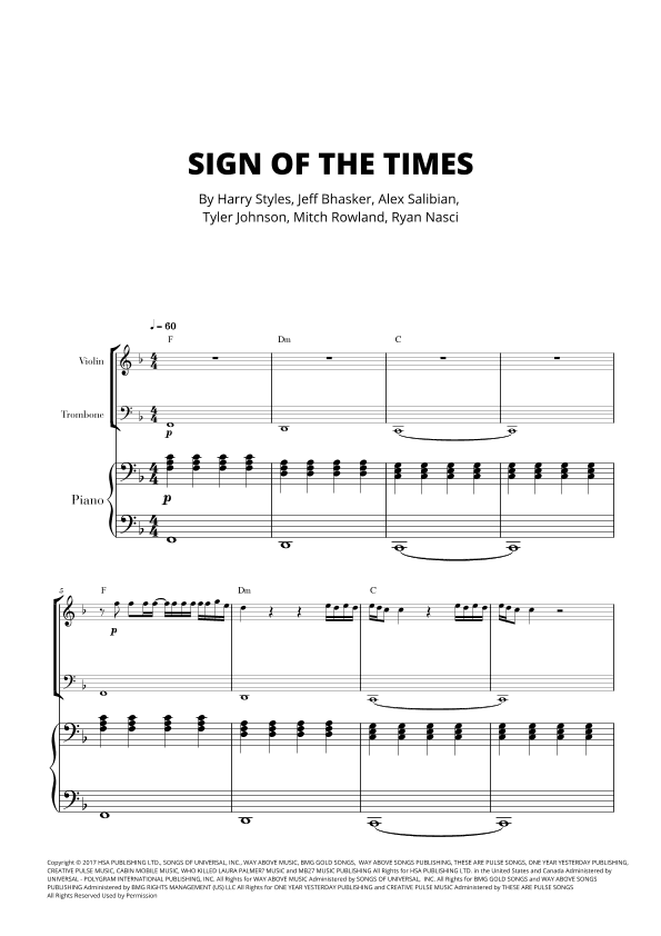 Sign Of The Times (arr. Cadenza Editions)
