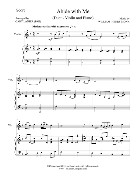 ABIDE WITH ME (Duet – Violin and Piano/Score and Parts) (arr. Gary Lanier)