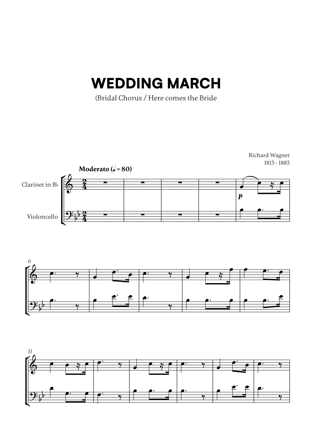 Richard Wagner - Wedding March (Here comes the Bride) (for Clarinet and Cello) (arr. Cadenza Editions)