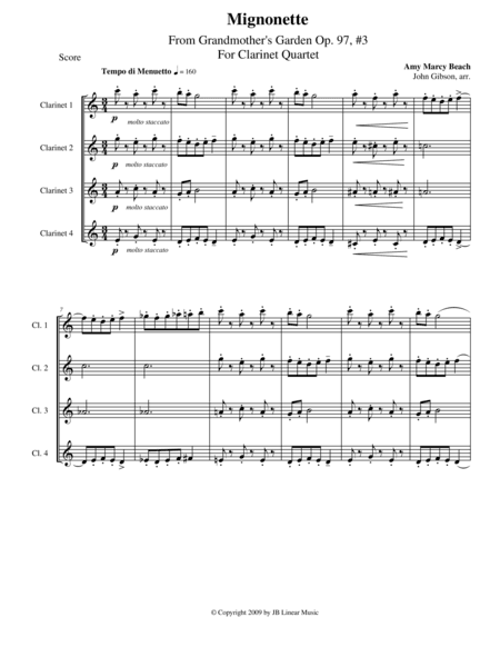 Amy Beach - Mignonette set for clarinet quartet (arr. John Gibson)