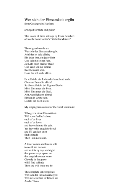 Wer sich der Einsamkeit ergibt (Who gives himself to solitude) for flute and guitar (arr. David Warin Solomons)