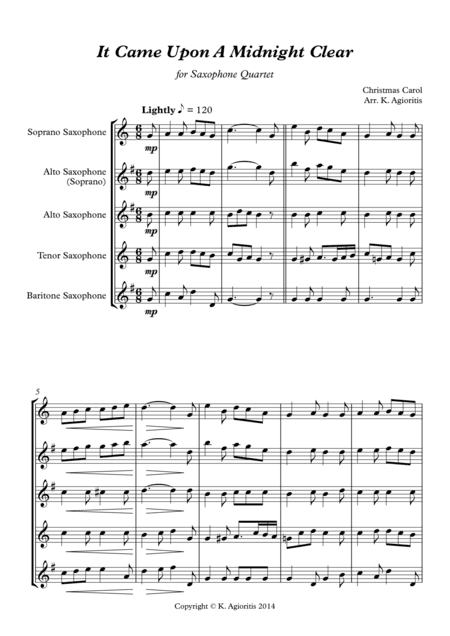 It Came Upon A Midnight Clear - Traditional and Jazz Arrangements for Saxophone Quartet (arr. K. Agioritis)