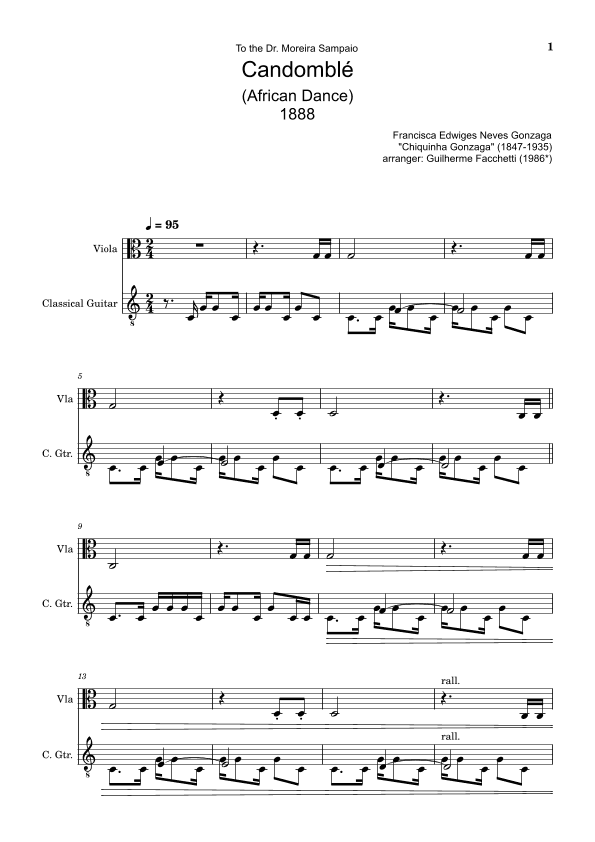 Chiquinha Gonzaga - Candomblé. Arrangement for Viola and Classical Guitar. Score and Separated Parts (arr. Guilherme Facchetti)