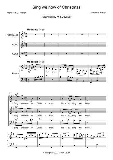 Sing we now of Christmas - Noel Nouvelet - 3 part choir - SAB - Mixed Voices (arr. M & J Dover)