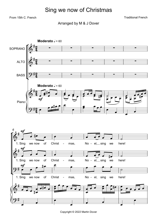Sing we now of Christmas - Noel Nouvelet - 3 part choir - SAB - Mixed Voices (arr. M & J Dover)