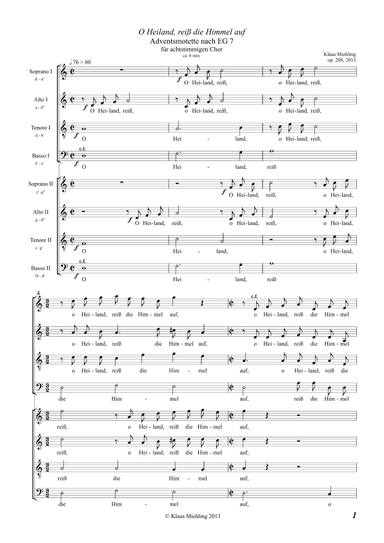 O Heiland, reiß die Himmel auf. Adventsmotette nach EG 7 für Doppelchor (SATB/SATB)