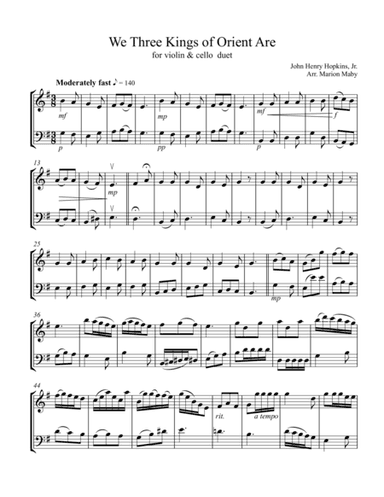 We Three Kings for violin & cello duet (arr. Marion Maby)