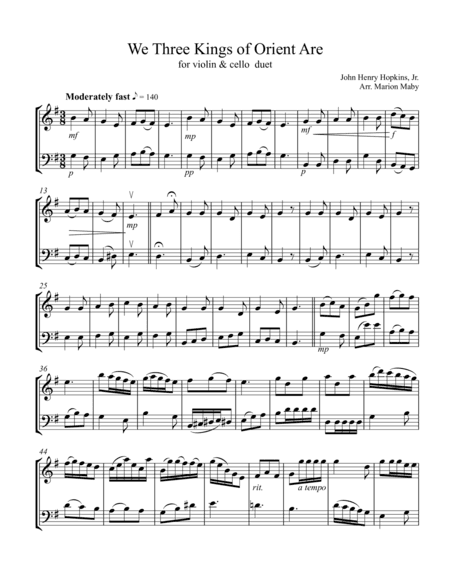 We Three Kings for violin & cello duet (arr. Marion Maby)