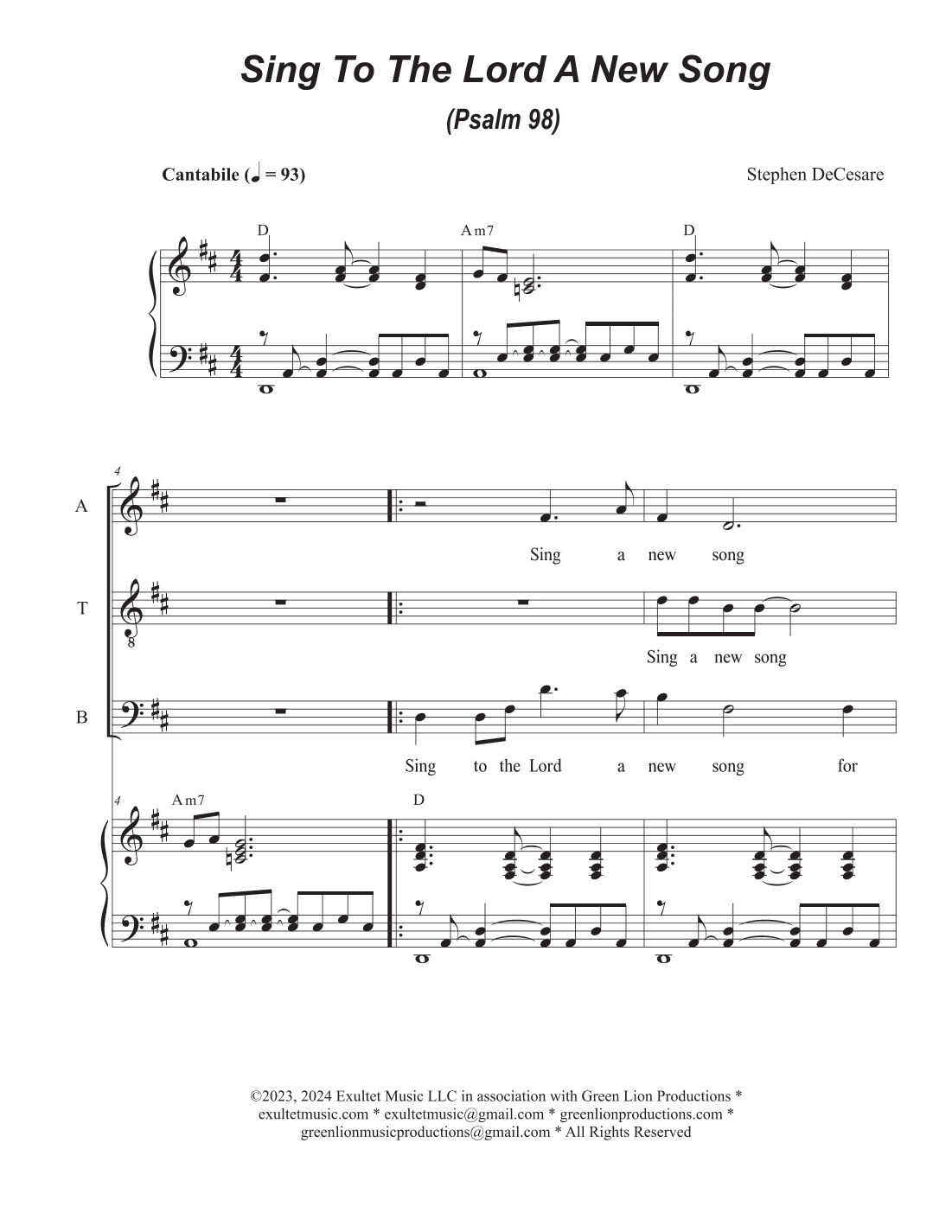 Sing To The Lord A New Song (Psalm 98) (Vocal Quartet - (SATB)