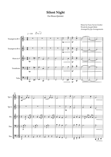 Silent Night For Brass Quintet in Bb major (arr. Jps Arrangements)