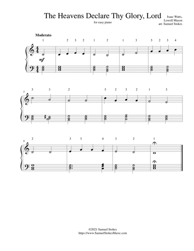 The Heavens Declare Thy Glory, Lord - for easy piano (arr. Samuel Stokes)