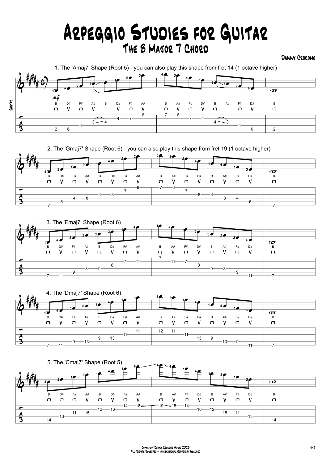 Arpeggio Studies for Guitar - The B Major 7 Chord