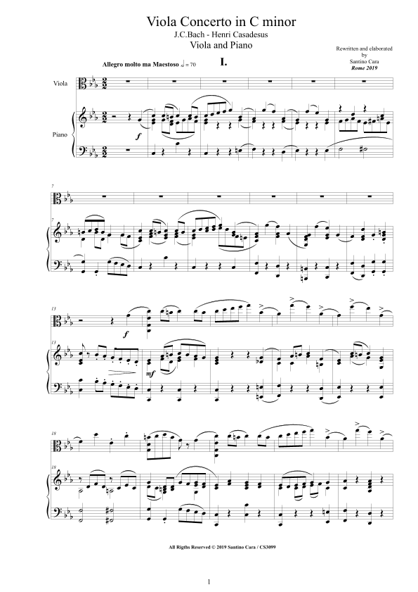 JCBach-Casadesus - Viola Concerto in C minor for Viola and Piano (arr. Santino Cara)
