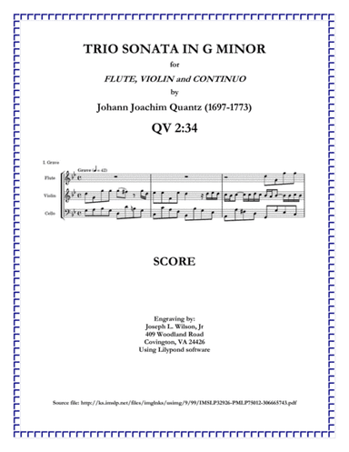 Quantz Trio Sonata in G Minor for Flute, Violin and Continuo, QV 2:34 (arr. Joseph L. Wilson, Jr.)