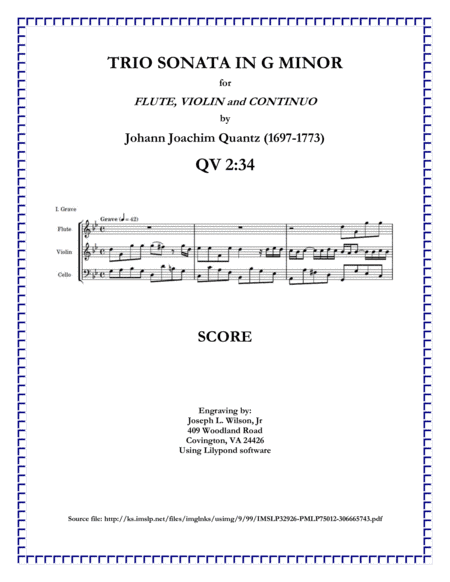 Quantz Trio Sonata in G Minor for Flute, Violin and Continuo, QV 2:34 (arr. Joseph L. Wilson, Jr.)