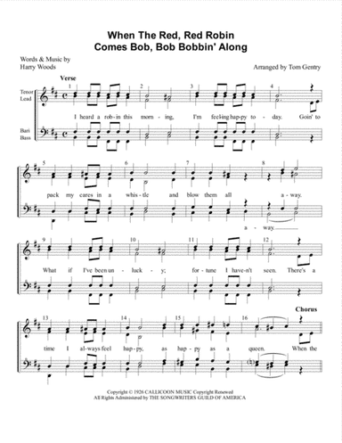 When The Red, Red Robin Comes Bob, Bob Bobbin' Along (arr. Tom Gentry)
