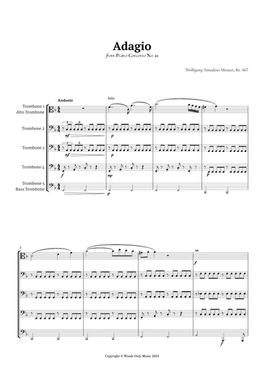 Andante from Piano Concerto No. 21 by Mozart for Trombone Quintet (arr. Ander)