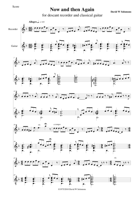 Now and then again for descant recorder and guitar