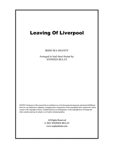 Leaving Of Liverpool (The Dubliners, The Pogues) - Lead sheet (key of G) (arr. Stephen Bulat)