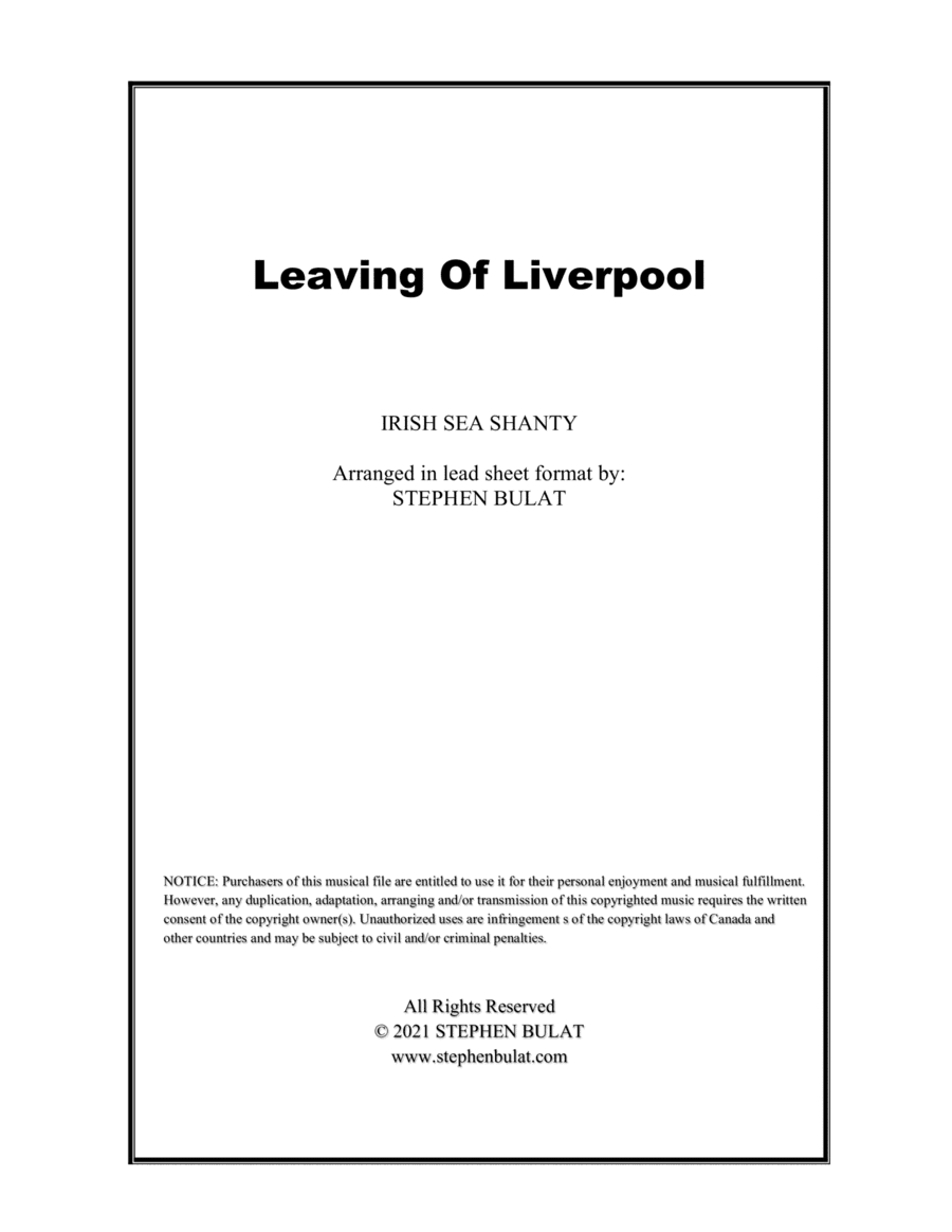 Leaving Of Liverpool (The Dubliners, The Pogues) - Lead sheet (key of G) (arr. Stephen Bulat)