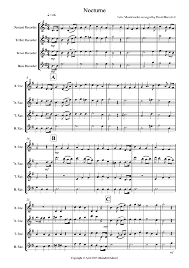 Nocturne (from A Midsummer Night's Dream) for Recorder Quartet (arr. David Burndrett)