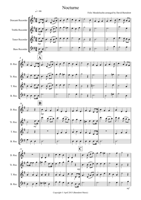 Nocturne (from A Midsummer Night's Dream) for Recorder Quartet (arr. David Burndrett)