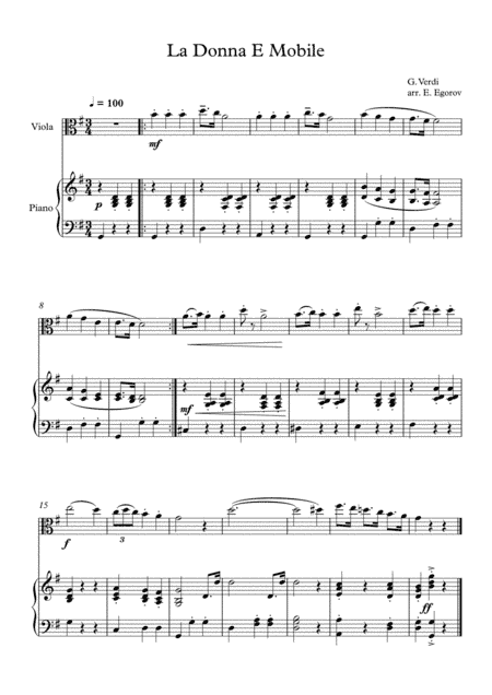 La Donna E Mobile, Giuseppe Verdi, For Viola & Piano (arr. Eugene Egorov)