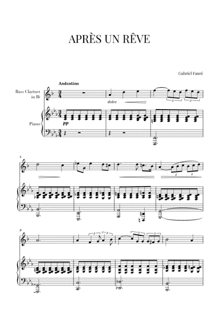 Fauré - Après un Rêve (for Bass Clarinet and Piano) (arr. Cadenza Editions)