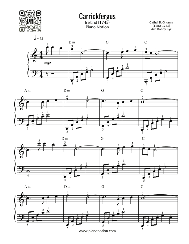 Carrickfergus (Piano Solo) (arr. Bobby Cyr)