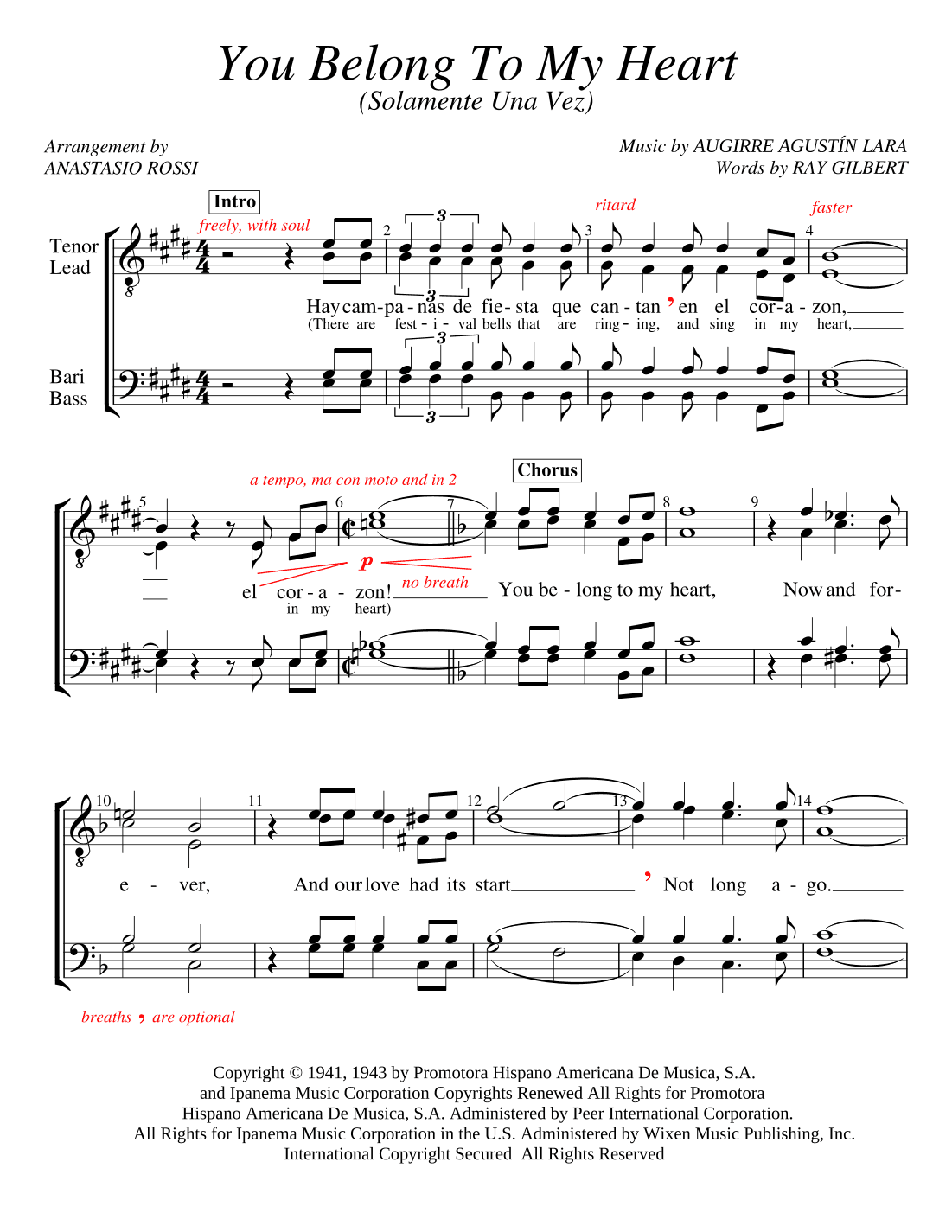 You Belong To My Heart (solamente Una Vez) (arr. Anastasio Rossi)