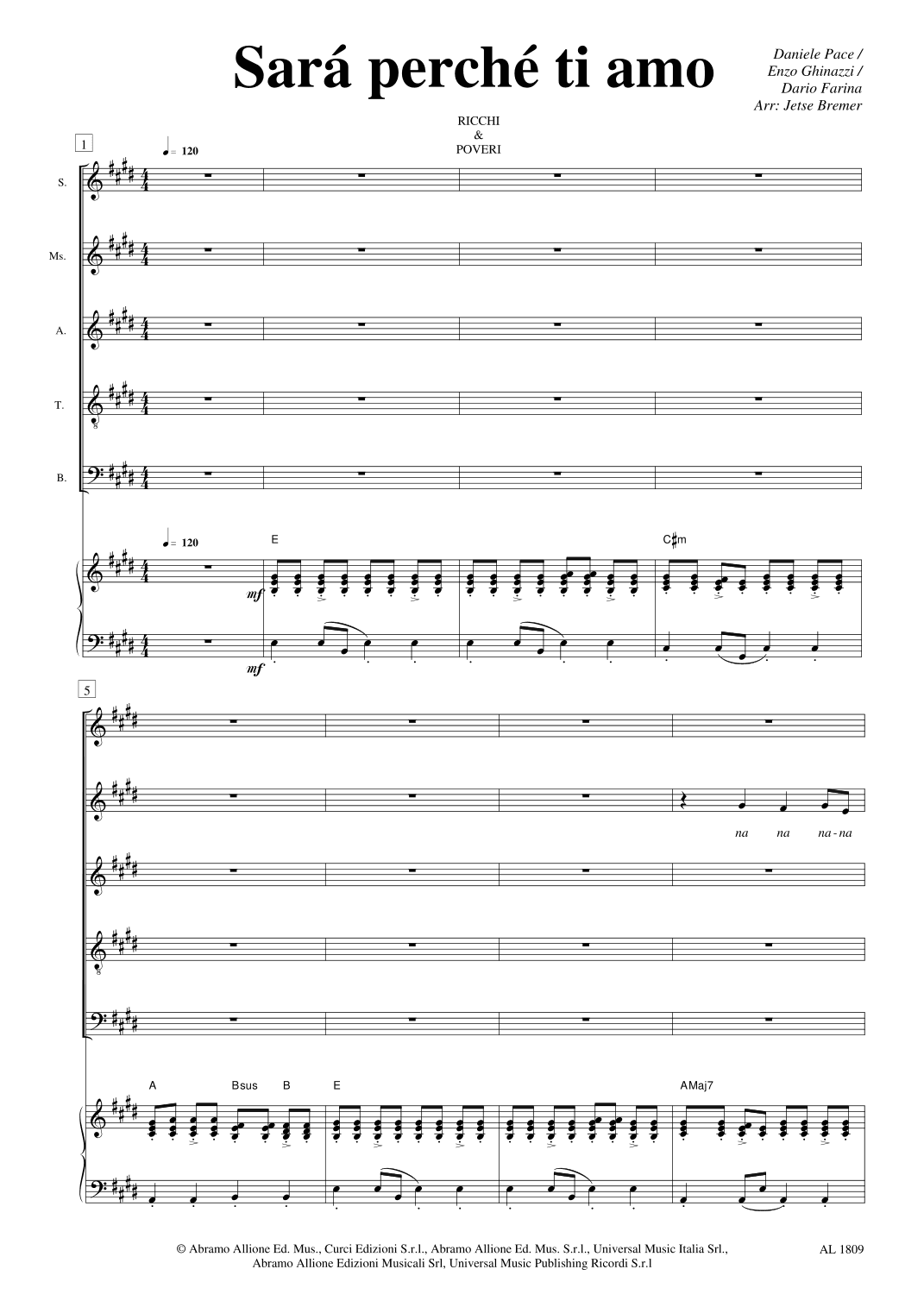 Sara Perche Ti Amo (arr. Jetse Bremer)